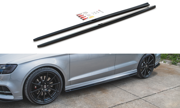 Maxton Side Skirts Diffusers V.2 Audi S3 / A3 S-Line Sedan 8V Facelift - Gloss Black