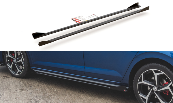 Maxton Racing Durability Side Skirts Diffusers + Flaps Volkswagen Polo Gti Mk6 - Black + Gloss Flaps    