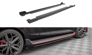 Maxton Street Pro Side Skirts Diffusers + Flaps Hyundai I20 N Mk3 - Black + Gloss Flaps    