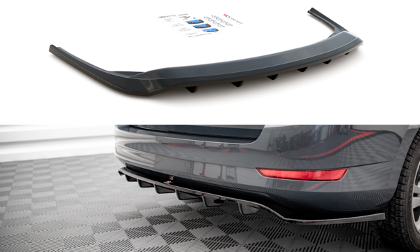 Maxton Central Rear Splitter (With Vertical Bars) Skoda Fabia Combi Mk3 Facelift - Gloss Black