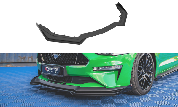 Maxton Street Pro Front Splitter V.1 + Flaps Ford Mustang Gt Mk6 Facelift - Black + Gloss Flaps    