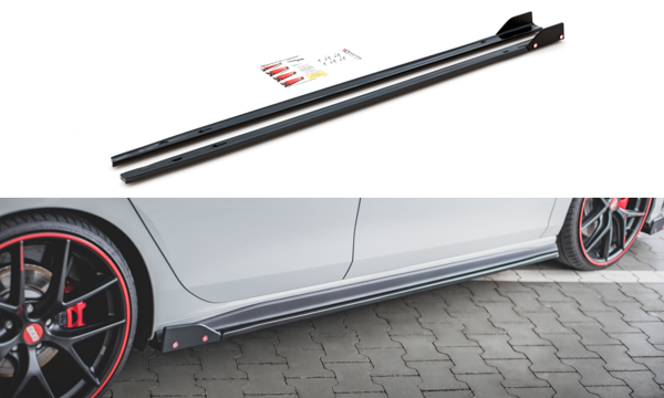 Maxton Side Skirts Diffusers + Flaps V.2 Volkswagen Golf 8 Gti / Gti Clubsport - Gloss Black