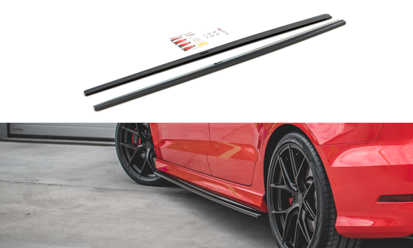 Maxton Side Skirts Diffusers V.1 Audi S3 / A3 S-Line 8V / 8V Fl Sedan - Gloss Black