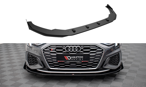 Maxton Street Pro Front Splitter V.1 + Flaps Audi S3 / A3 S-Line 8Y - Black + Gloss Flaps    